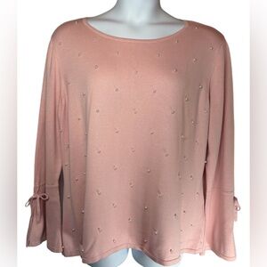 Chic Women's Pink Sweater with Pearl Details